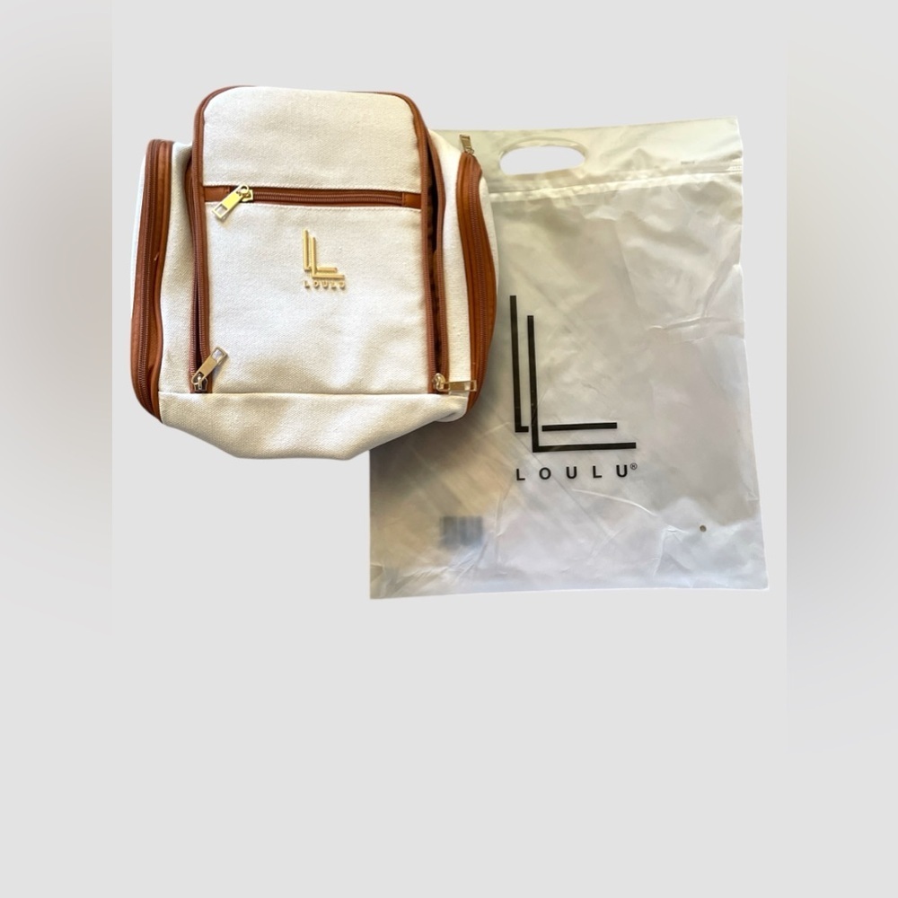 Loulu Hanging Travel Toiletry Bag Cosmetic Canvas Tan Vegan Leathe Shave Kit Bag